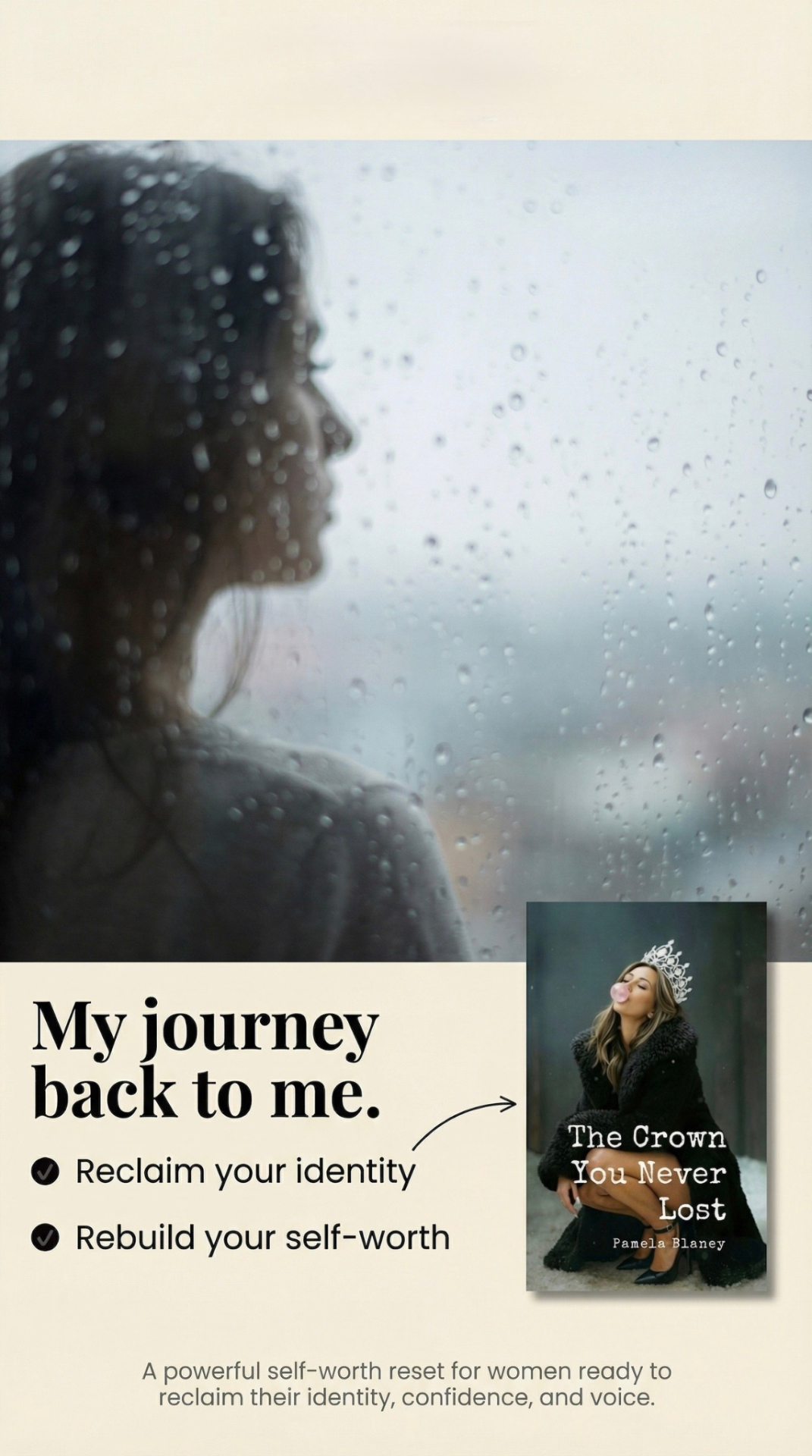 A quiet figure looking out a rain-streaked window — a moment of returning to oneself